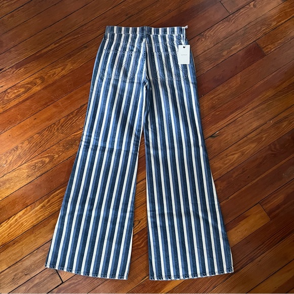 MOTHER Blue and White Striped Flare Jeans - Picture 7 of 10